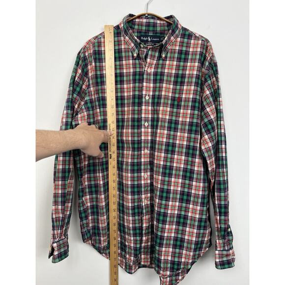 Ralph Lauren Men’s 16.5 34/35 Button Front Shirt Plaid Long Sleeve Green Red - Picture 7 of 9